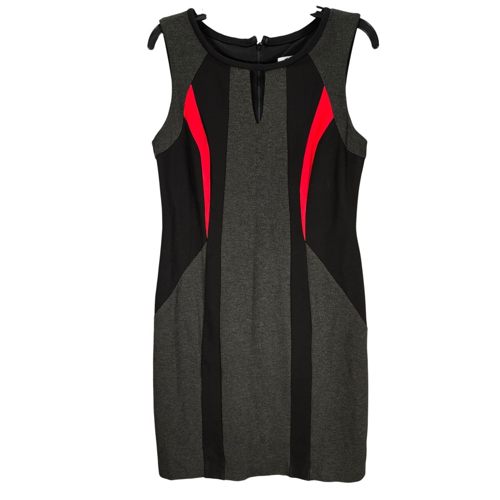 Joseph Ribkoff Colorblock Sheath Dress Grey Black Red Keyhole Sleeveless Size 12